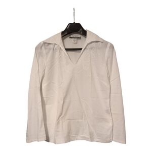 Nine & Co White Collar V-Neck With Eyelet Pattern